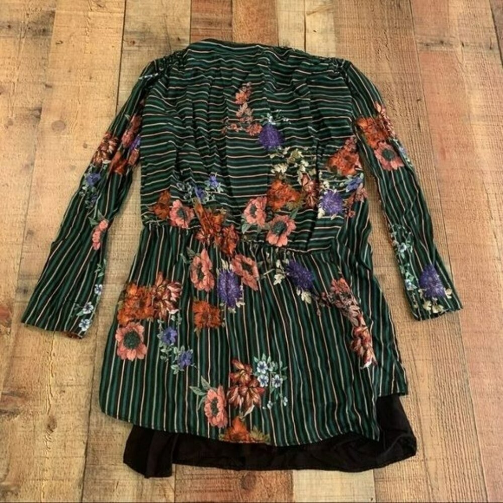 Zara Girls Long Sleeve Striped And Floral Dress - 11/12